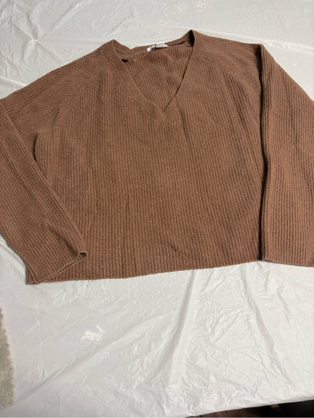 Athleta Cozy V-Neck Ribbed Sweater — Brown Size XL